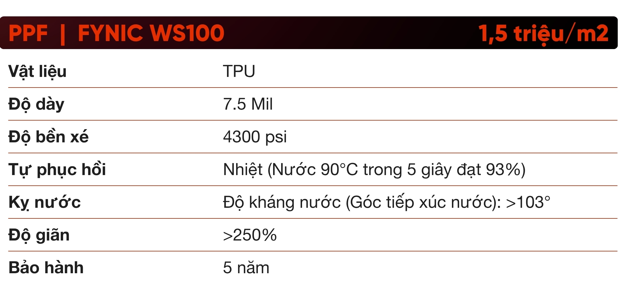 Bảng giá dán phim bảo vệ bề mặt PPF FYNIC